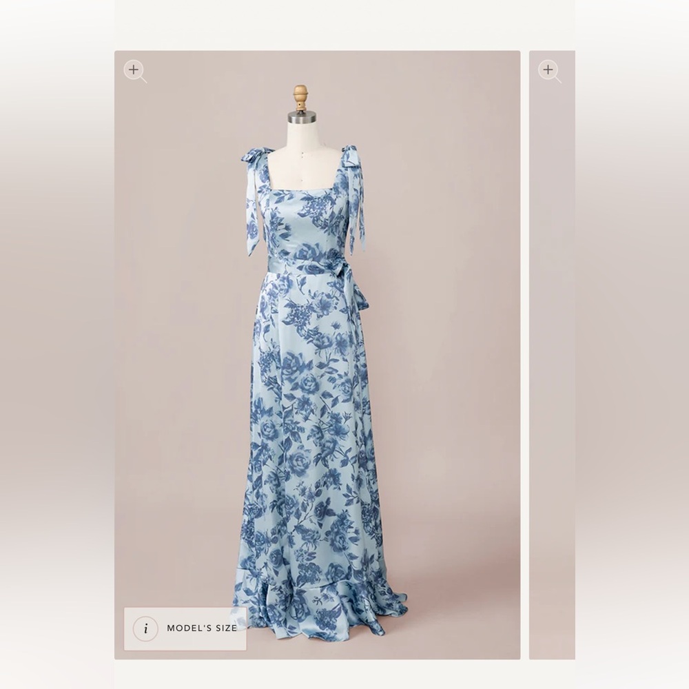 Revelry blue floral bridesmaid dress